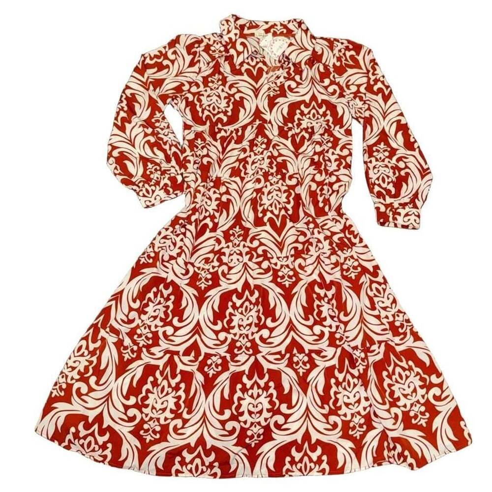 Umgee Damask Print Long Sleeve Shirt Dress Size Medium